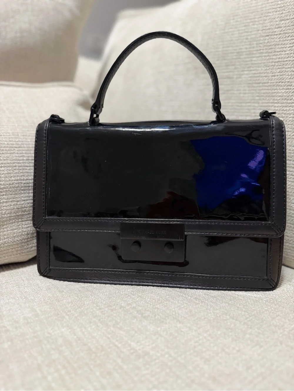 Authentic Michael Kors Black Patent Leather Top-Handle Satchel
